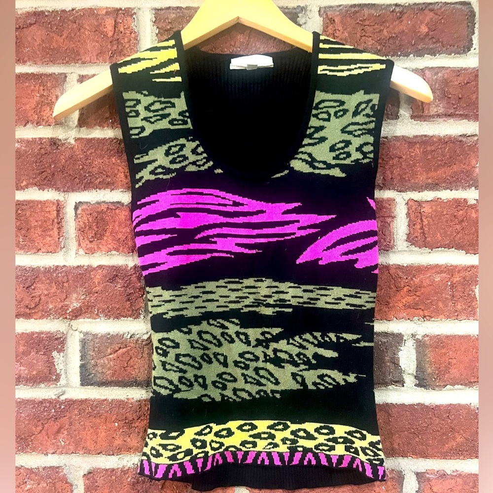 Cache multi colored animal print sleeveless summer sweater